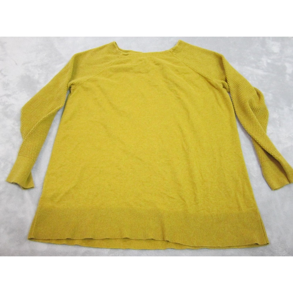 Loft Pullover Sweater Women L Yellow Popcorn Raglan Boat Neck Mustard